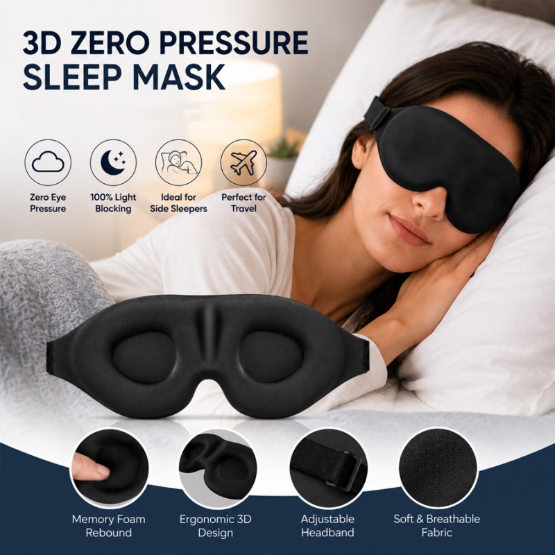 3D Printing Mask - 3D-Schlafmaske, komfortable, lichtblockierende Augenklappe aus Memory-Schaum,